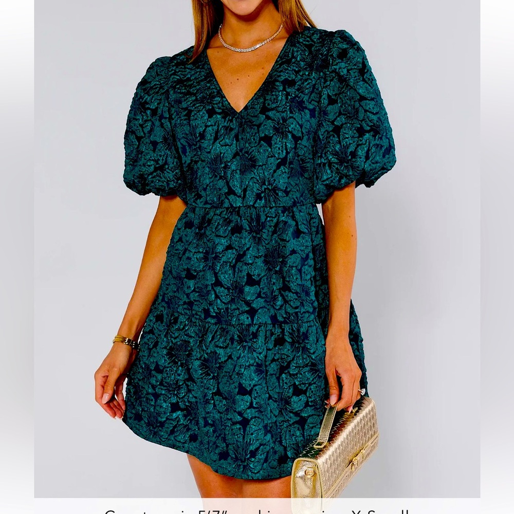 NWT- Green Brocade style dress, holiday dress!